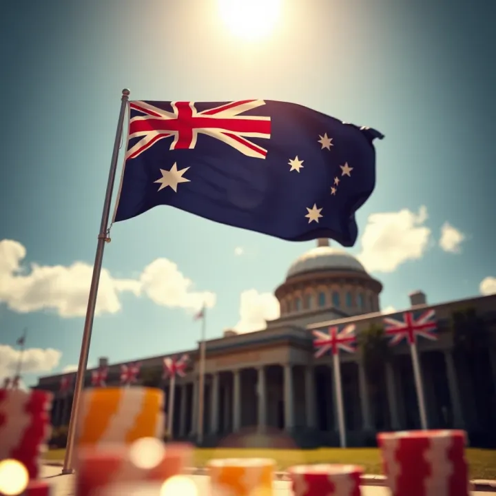 Australian Fair Go Principle in National Governance Australian flag waving over a government building symbolizing national values of fairness
