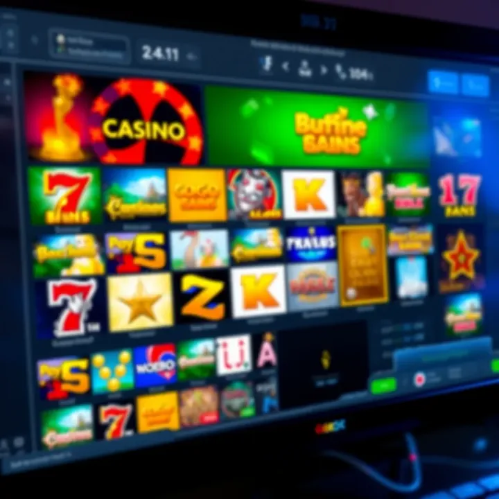 Variety of online casino game icons displayed on a virtual dashboard