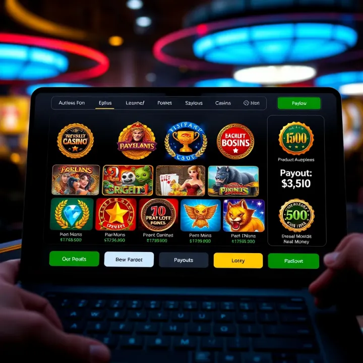 An illustration of a secure online casino platform interface showing game options, licensing badges, and payout statistics for Australian players