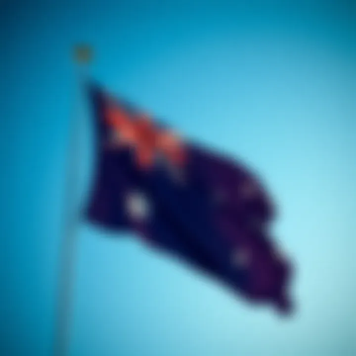 An Australian flag waving against a clear blue sky symbolizing national identity and unity