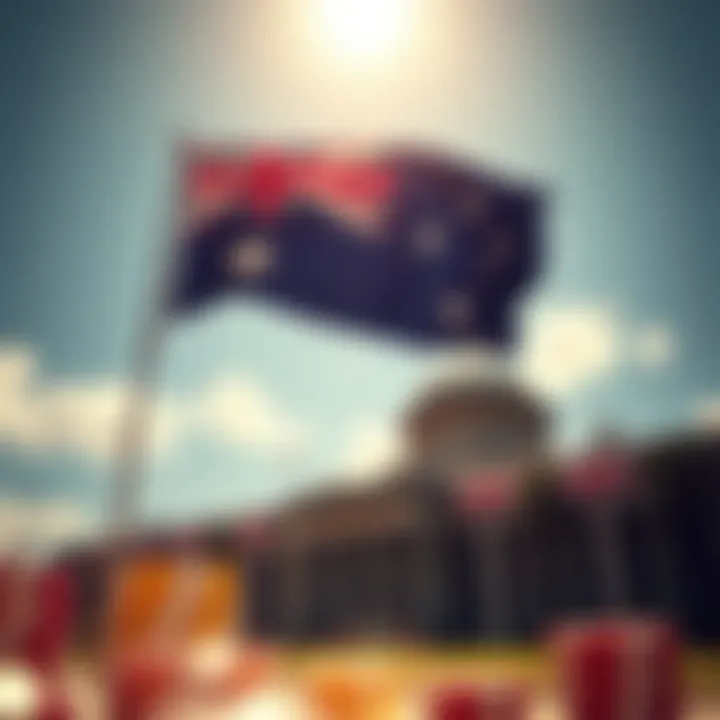 Australian flag waving over a government building symbolizing national values of fairness