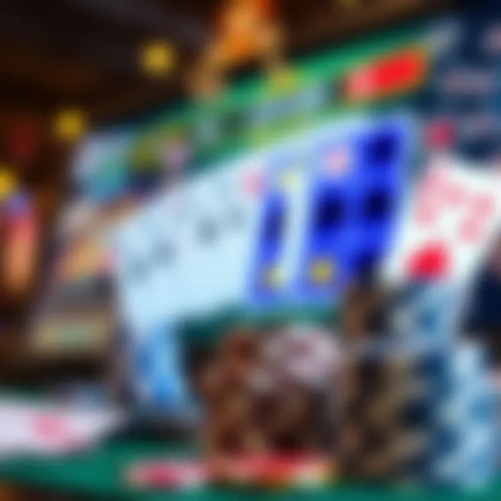 Colorful digital casino interface with cards and chips on a screen