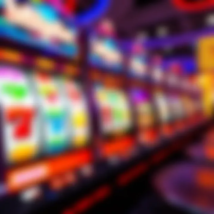 Colorful online pokies game screen with spinning reels and vibrant symbols