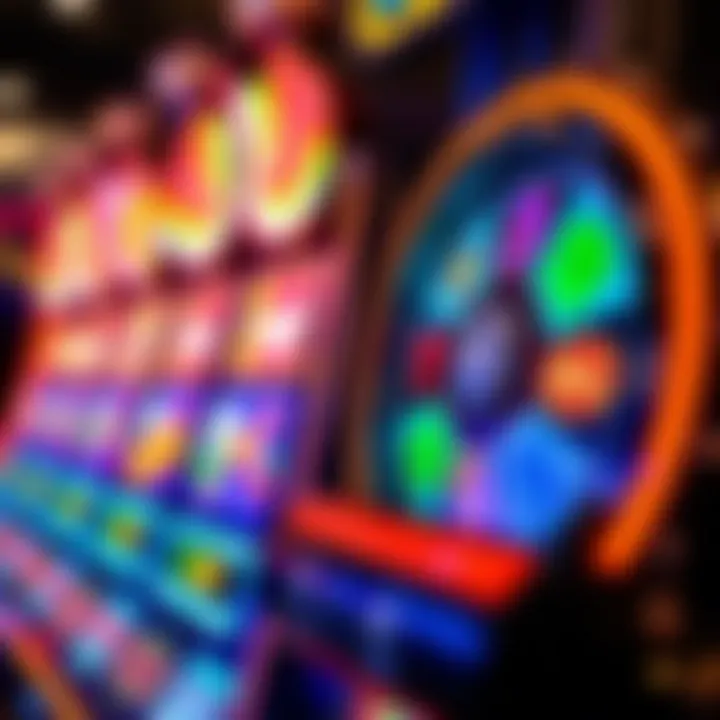 Colorful online pokies game screen showing various symbols and a spinning reel