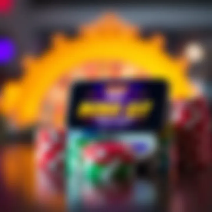 Bright and colorful casino chips stacked next to a mobile phone displaying a bonus code interface