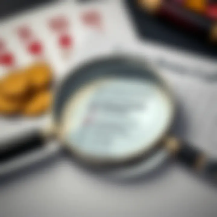 Checklist and magnifying glass illustrating key terms and conditions for casino bonuses