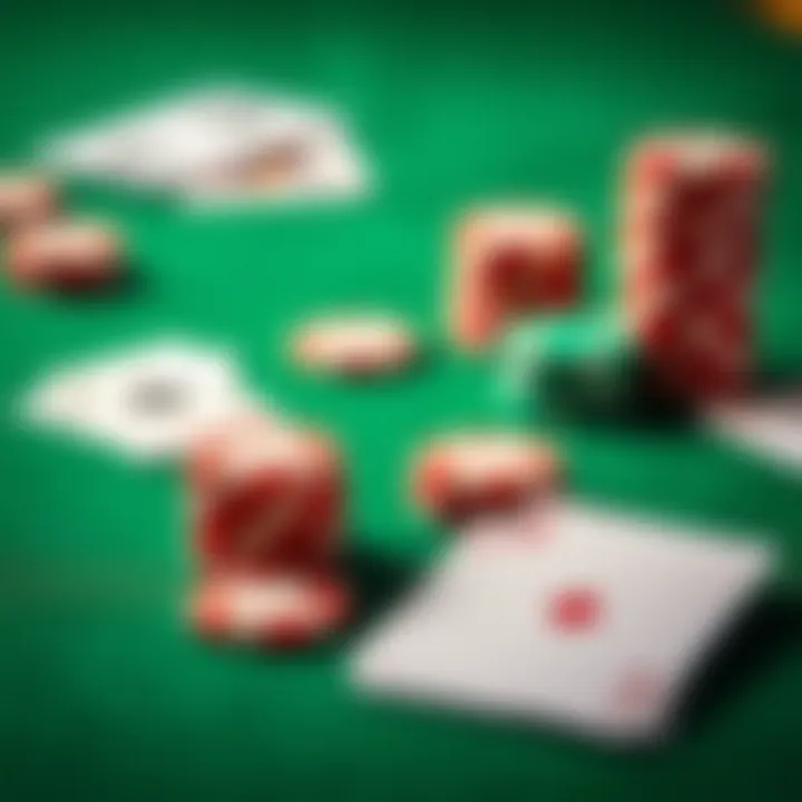 Bright casino chips and playing cards on a green felt table representing casino bonuses