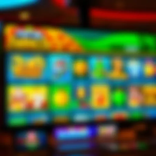 Colorful online casino interface displaying a variety of pokies and table games