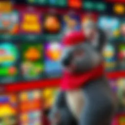 Colorful online casino interface showcasing various game icons including pokies and card games