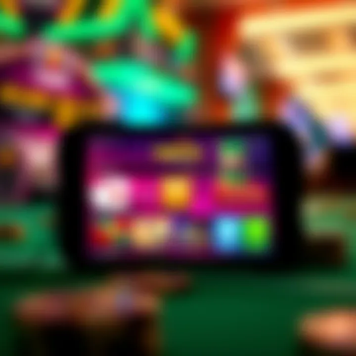 Mobile phone displaying Fair Go Casino interface with icons for bonuses, payment options, and customer support