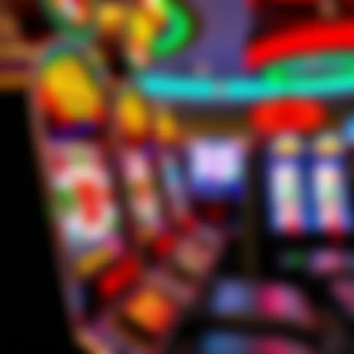 Colorful casino slot reels displaying winning combinations surrounded by vibrant lights