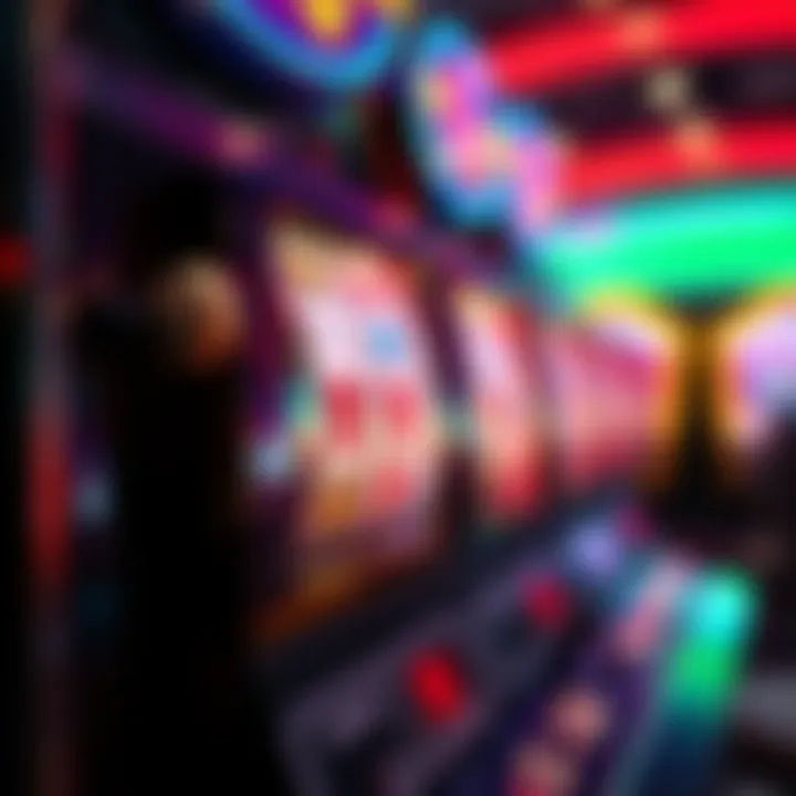 Illustration showing a spinning casino slot machine with vibrant symbols and a glowing jackpot indicator