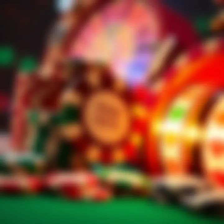 Illustration of casino chips and a spinning slot machine reel symbolizing winning opportunities