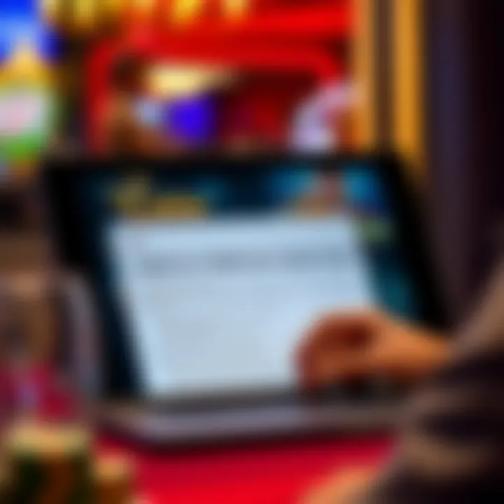 Player reviewing terms and conditions on a laptop screen with casino interface visible