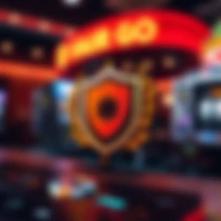 Illustration of a secure online casino platform with a shield symbol and digital verification marks