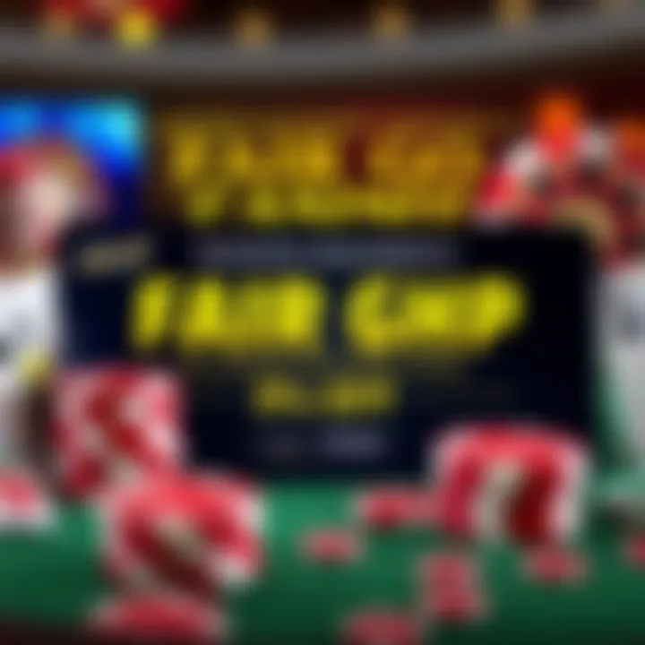 Graphic showing digital casino elements including chips, cards, and a promotional banner highlighting wagering requirements