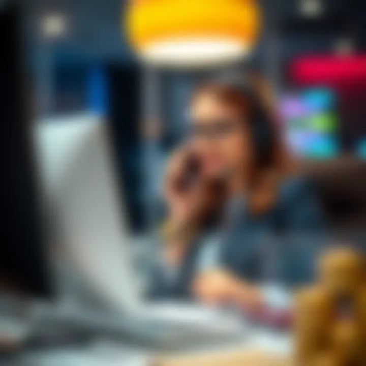 Customer service representative answering a phone call in an office setting