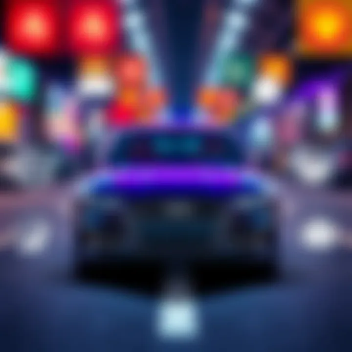 Illustration of a car surrounded by icons representing insurance discounts and road safety benefits