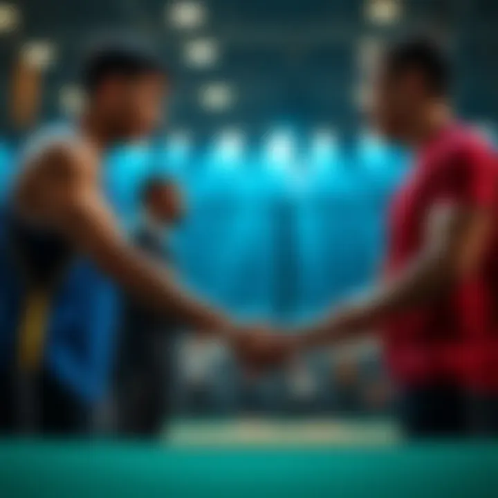 Athletes shaking hands after a competitive match symbolizing sportsmanship and fairness