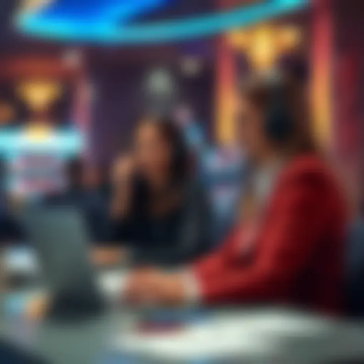 Customer support representative assisting a client over the phone with a laptop and notes on the desk