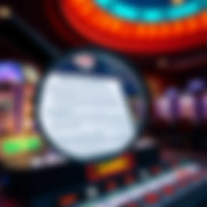 Magnifying glass highlighting terms and conditions on a screen symbolizing careful review of casino regulations