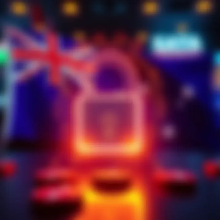 Illustration of a secure digital padlock with Australian flag background symbolizing safe online gaming