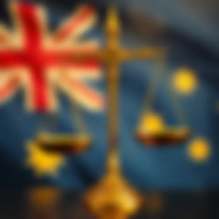 Symbolic representation of fairness and equality with balanced scales against an Australian flag backdrop