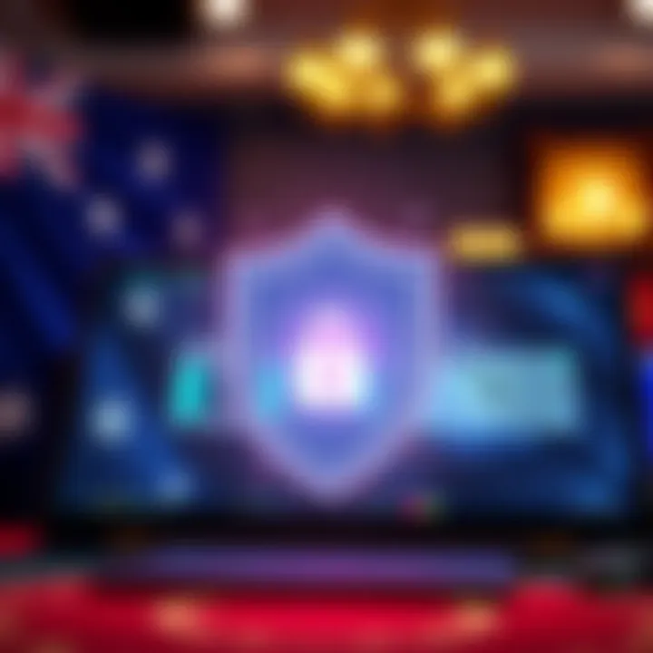 Secure digital shield protecting a gambler's account with Australian flag in the background