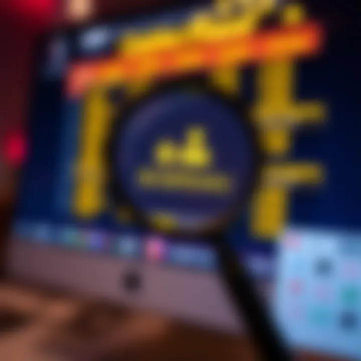 Magnifying glass highlighting suspicious activity on a computer screen related to online casino fraud