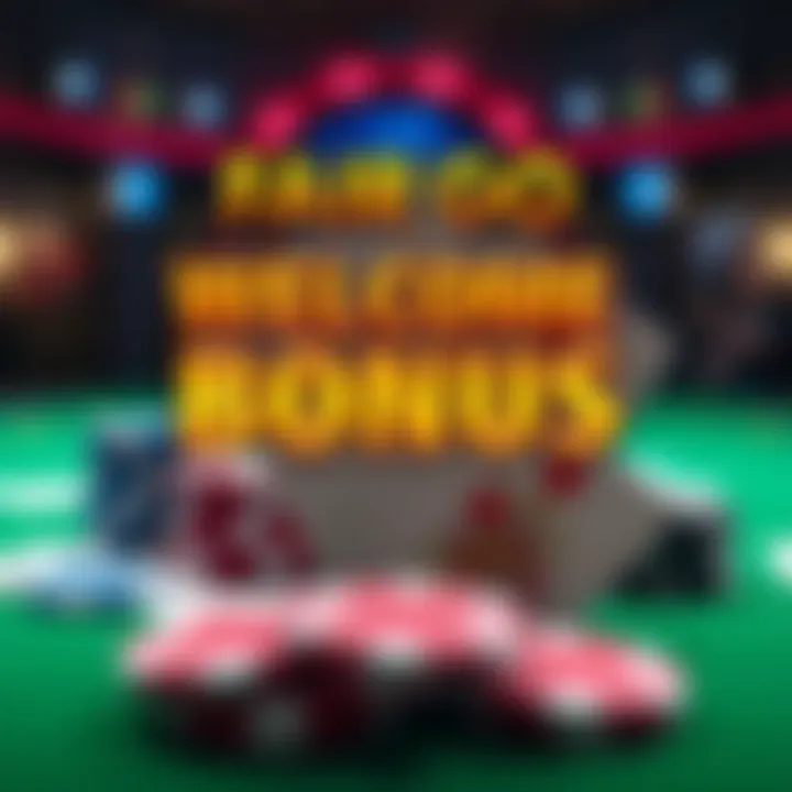 Illustration showing a welcome bonus offer with casino chips and playing cards