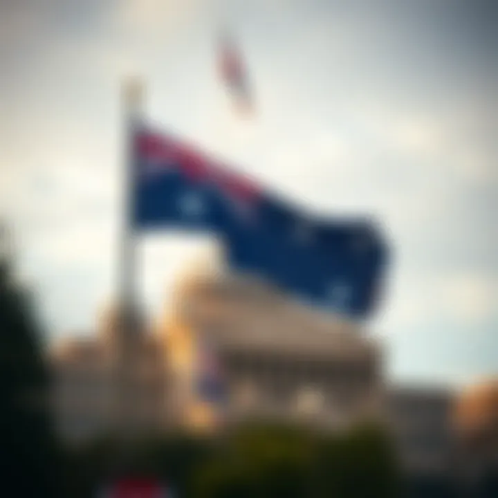 Australian parliament building with Fair Go Party flag flying symbolizing political influence