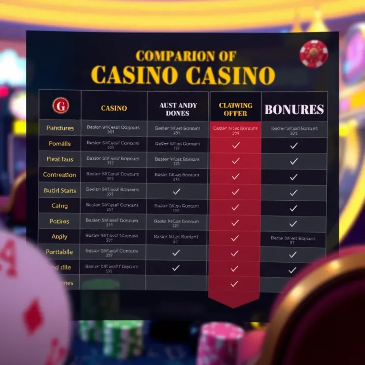 Comparison of Casino Bonuses for Australian Players Comparison chart illustrating features of various casino bonuses available to Australian players