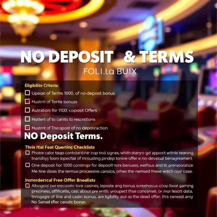 Graphic showing a checklist of eligibility criteria and terms for a no deposit casino bonus