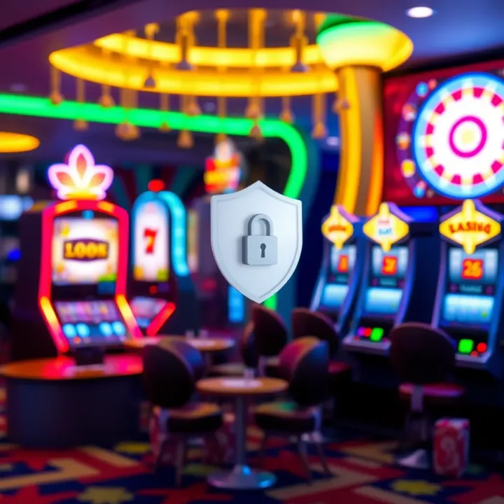 Ensuring Safe and Responsible Online Pokies Experience Safe online gambling concept with digital security icons and a virtual casino environment
