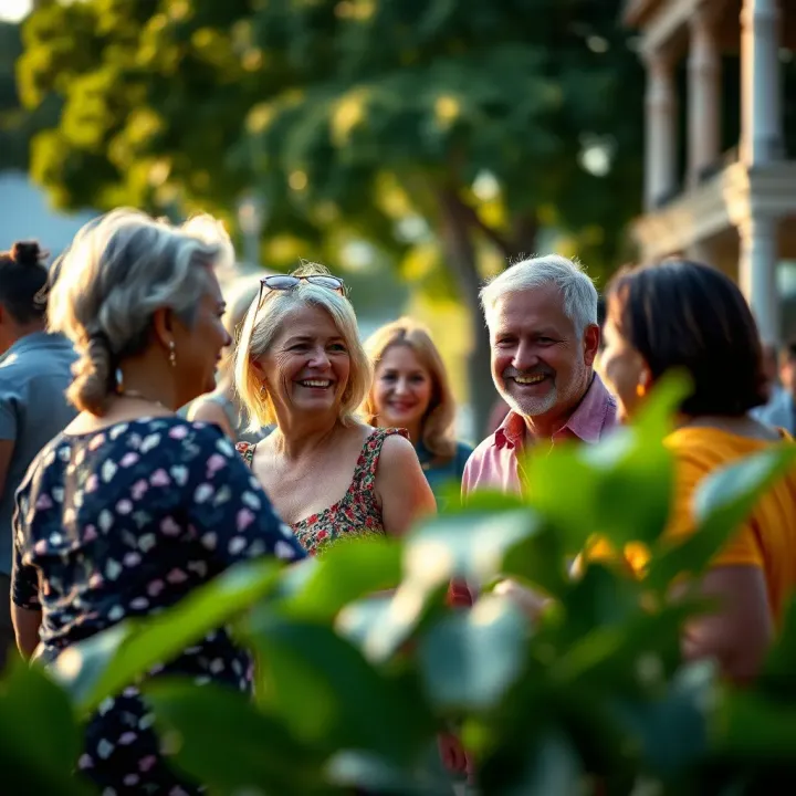 Group of diverse Australians engaged in a friendly conversation outdoors showcasing community spirit