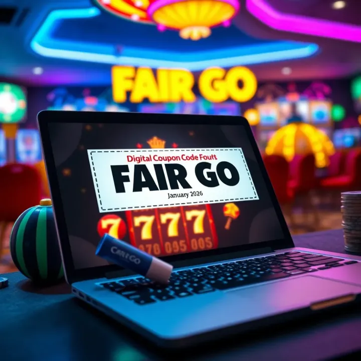 Digital coupon code overlay on a laptop screen with vibrant casino elements in the background