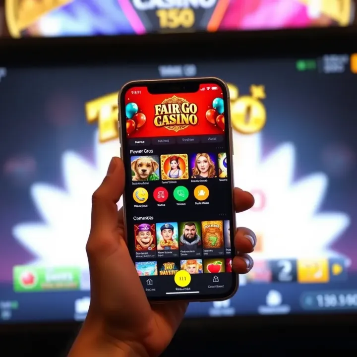 Smartphone screen displaying the Fair Go Casino app home interface with various game icons