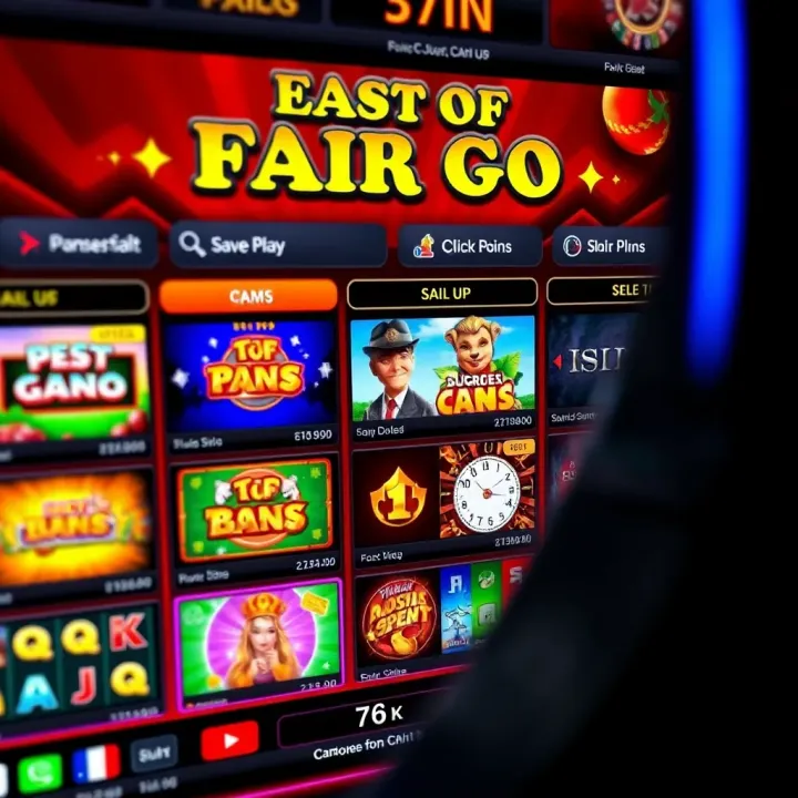 Fair Go Casino Game Selection and Interface Online casino interface showing a variety of slot machine games with colorful graphics and betting options