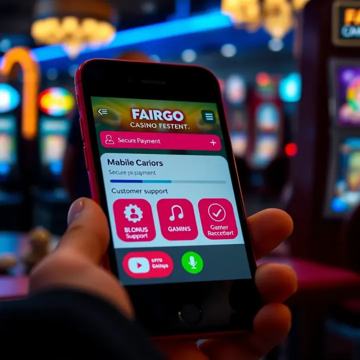Mobile device displaying secure payment options and customer support icons for Fair Go Casino