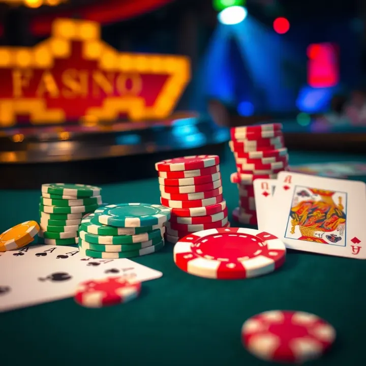 Colorful casino chips and playing cards on a gaming table showcasing bonus opportunities
