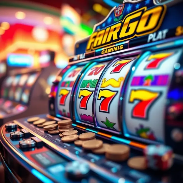 Colorful slot machine reels showing winning combination with coins