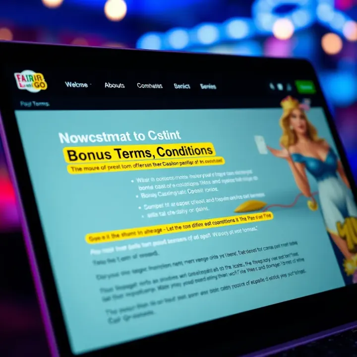 Graphic showing key bonus terms and conditions highlighted on a casino website