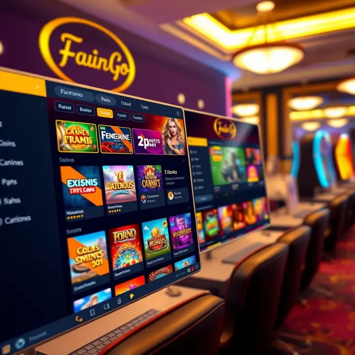 Highlighted features of an online casino dashboard showing game selections and promotions