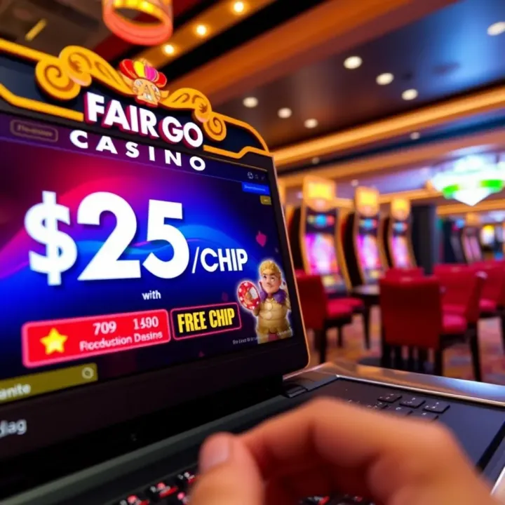 Illustration of an online casino interface showcasing a free chip promotion