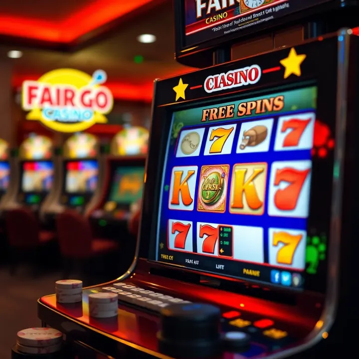Illustration of a digital slot machine screen displaying free spin rewards at an online casino