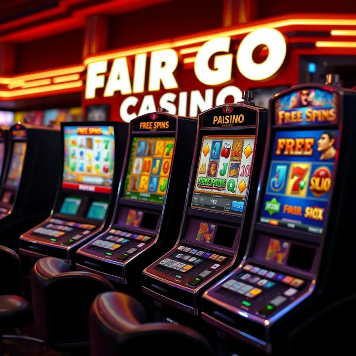 Slot machines with highlighted free spins feature and casino game selection