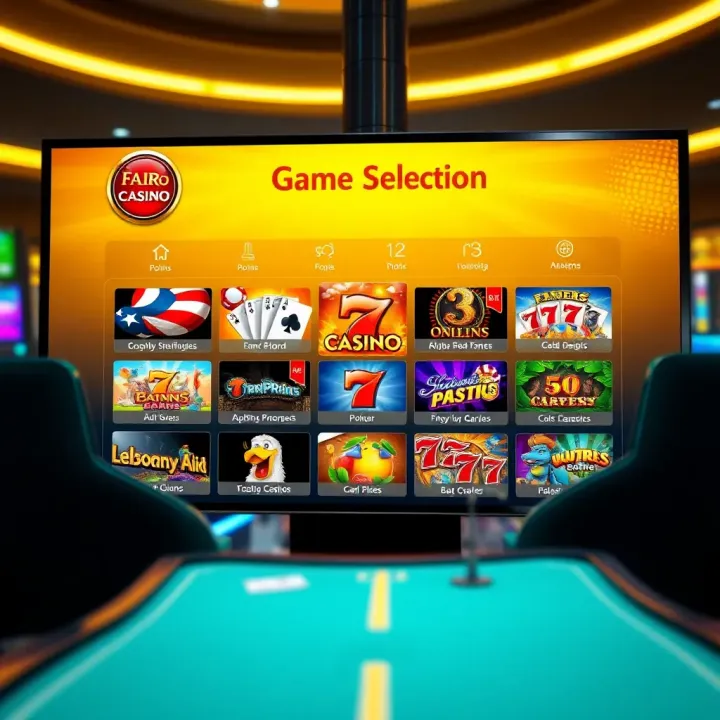 Fair Go Casino Game Selection Overview Online casino interface displaying a variety of pokies and table games available for Australian players