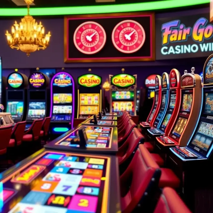 Collection of diverse casino games available at Fair Go Casino showing vibrant slot machines and card games