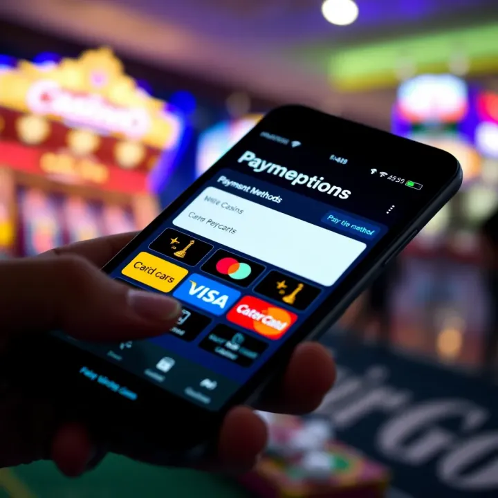 Smartphone screen showing Fair Go Casino mobile payment methods including credit cards and e-wallet icons