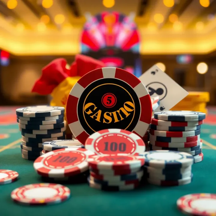 Illustration showing various casino chips and bonus vouchers symbolizing rewards at Fair Go Casino